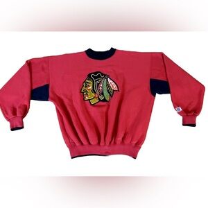 Vintage NHL Chicago Black Hawks Sewn In Logo Red Sweatshirt XL Made in USA
